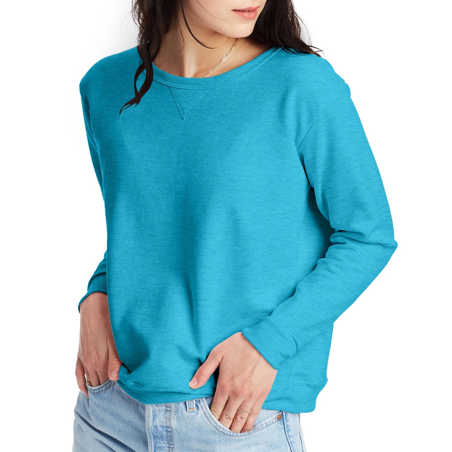 Hanes Women's Ecosmart V-Notch Crewneck Sweatshirt, Fleece Pullover Sweatshirt For Women