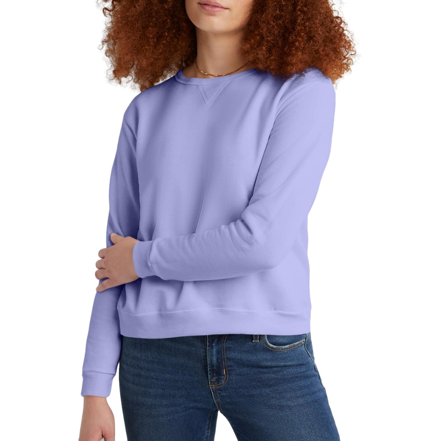 Hanes Women's Ecosmart V-Notch Crewneck Sweatshirt, Fleece Pullover Sweatshirt For Women