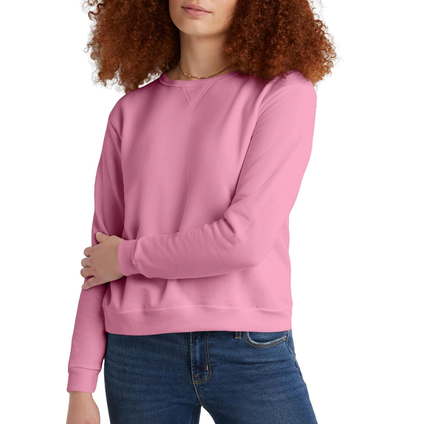 Hanes Women's Ecosmart V-Notch Crewneck Sweatshirt, Fleece Pullover Sweatshirt For Women