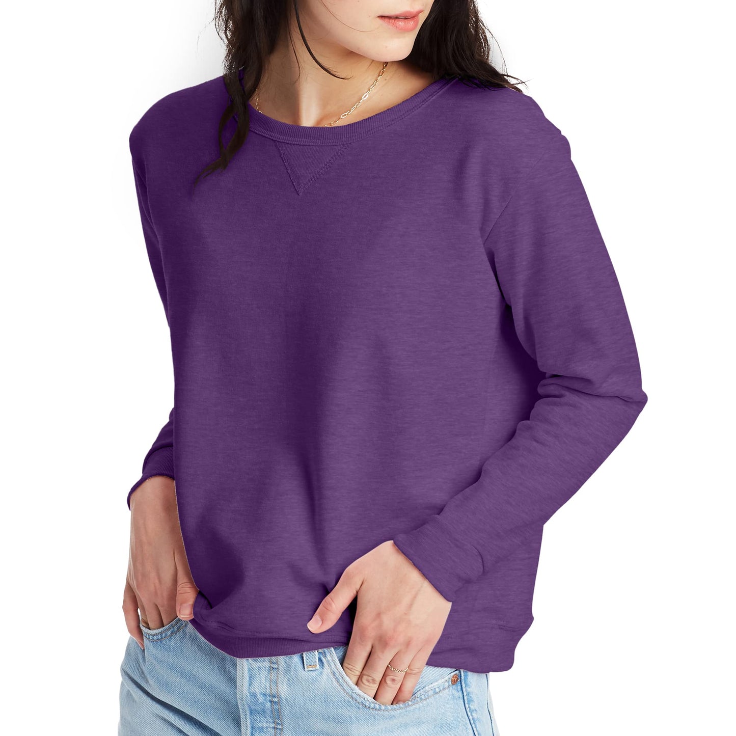 Hanes Women's Ecosmart V-Notch Crewneck Sweatshirt, Fleece Pullover Sweatshirt For Women