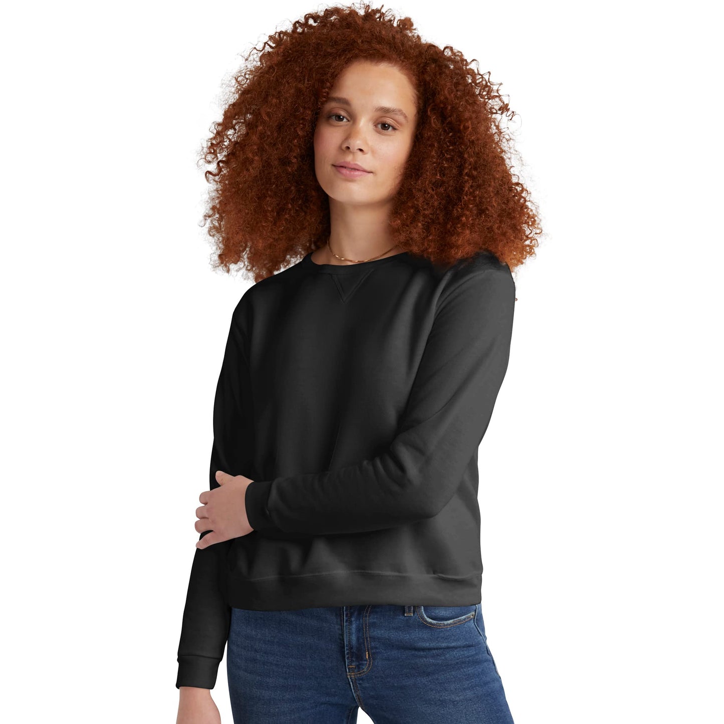 Hanes Women's Ecosmart V-Notch Crewneck Sweatshirt, Fleece Pullover Sweatshirt For Women