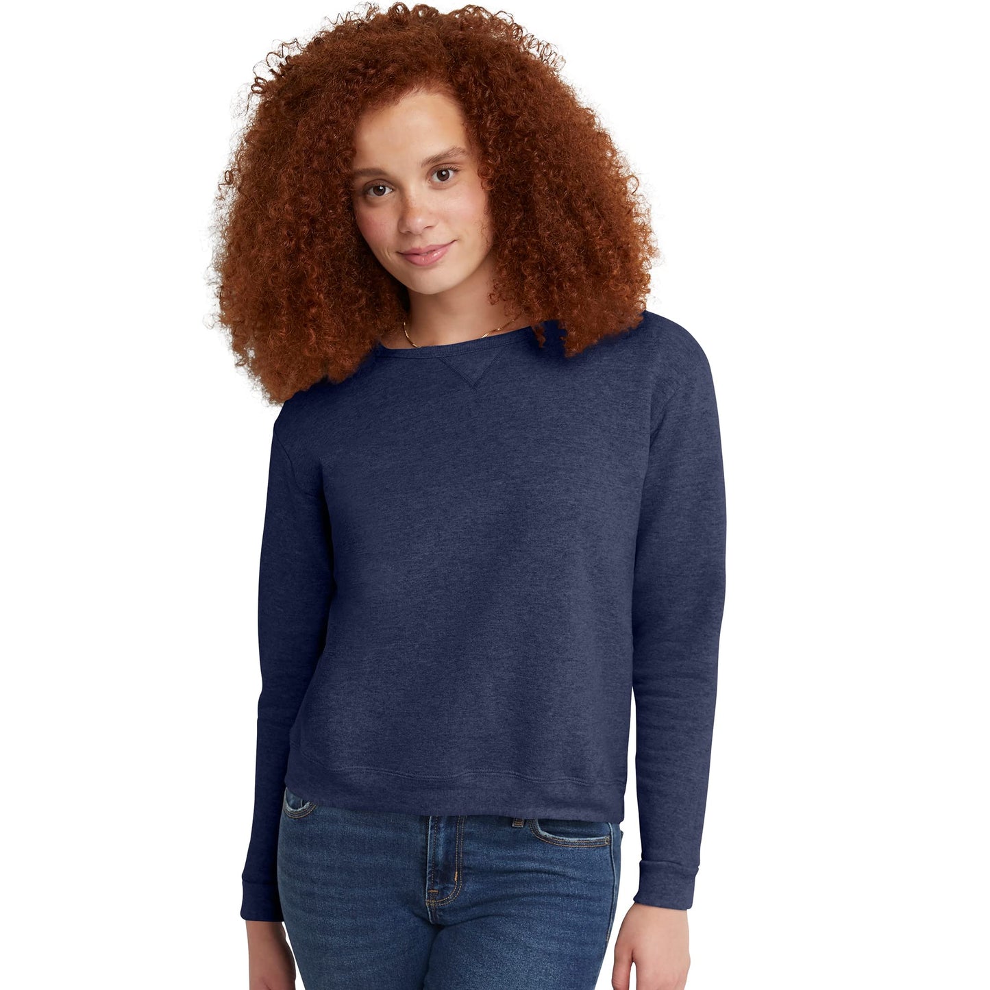 Hanes Women's Ecosmart V-Notch Crewneck Sweatshirt, Fleece Pullover Sweatshirt For Women