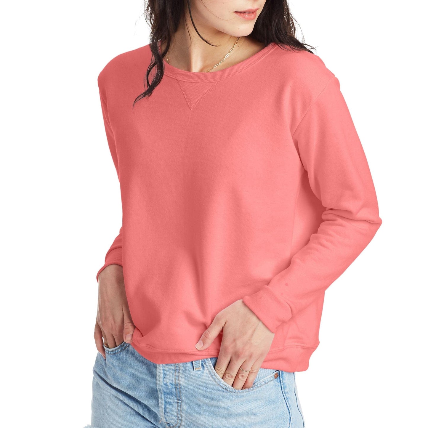 Hanes Women's Ecosmart V-Notch Crewneck Sweatshirt, Fleece Pullover Sweatshirt For Women