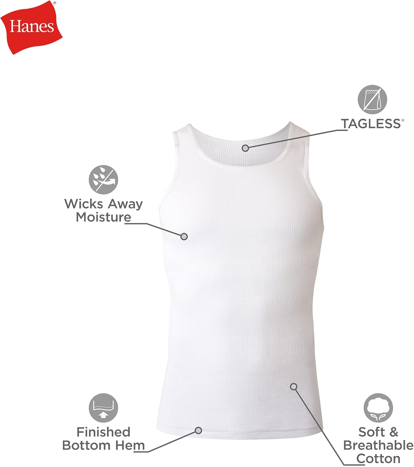 Hanes Men's, Moisture-Wicking Ribbed, Lightweight Cotton Tank Undershirts, Multi-Pack