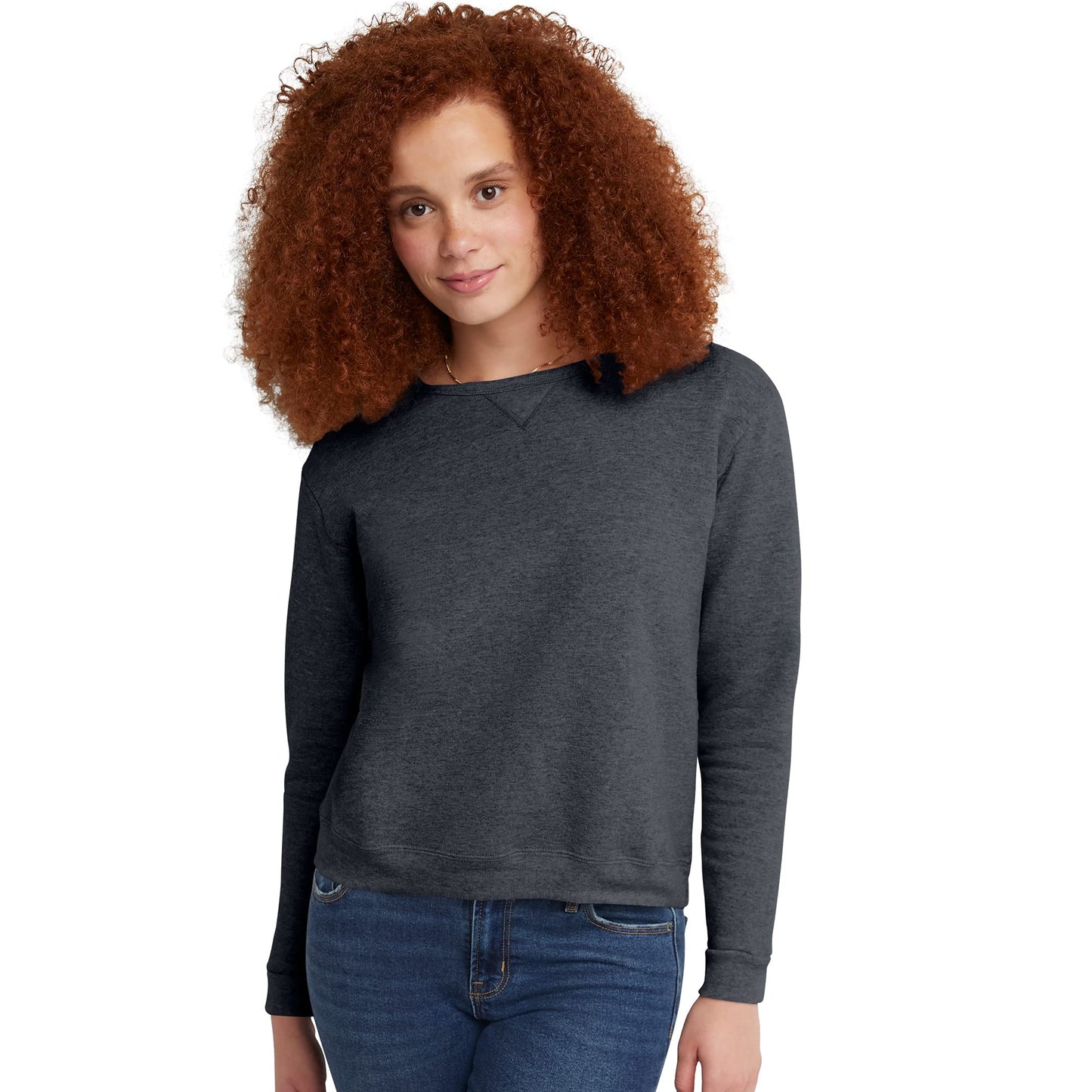 Hanes Women's Ecosmart V-Notch Crewneck Sweatshirt, Fleece Pullover Sweatshirt For Women