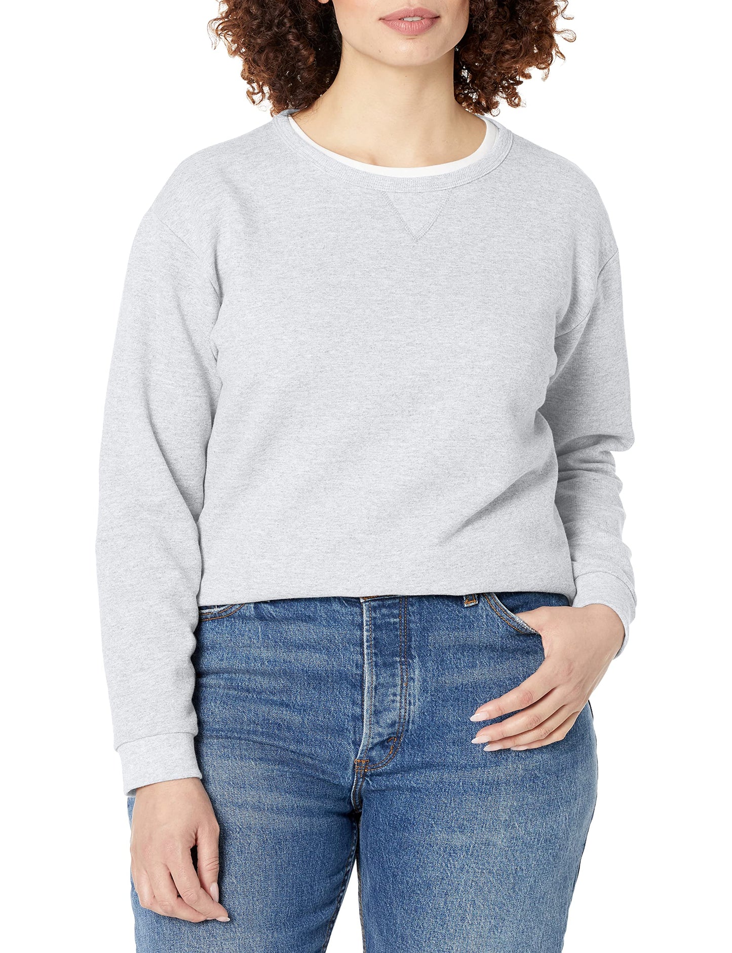 Hanes Women's Ecosmart V-Notch Crewneck Sweatshirt, Fleece Pullover Sweatshirt For Women