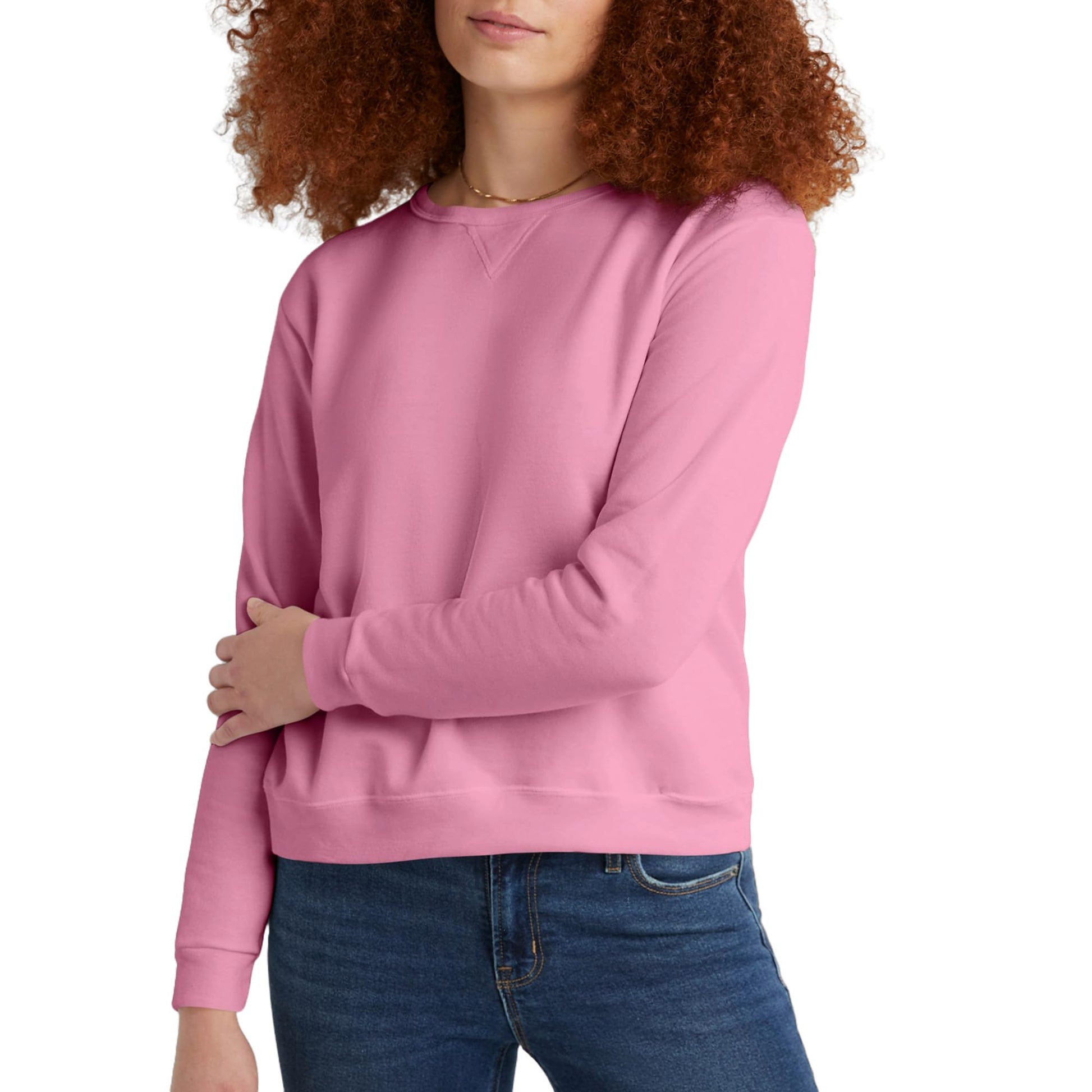Hanes Women's Ecosmart V-Notch Crewneck Sweatshirt, Fleece Pullover Sweatshirt For Women