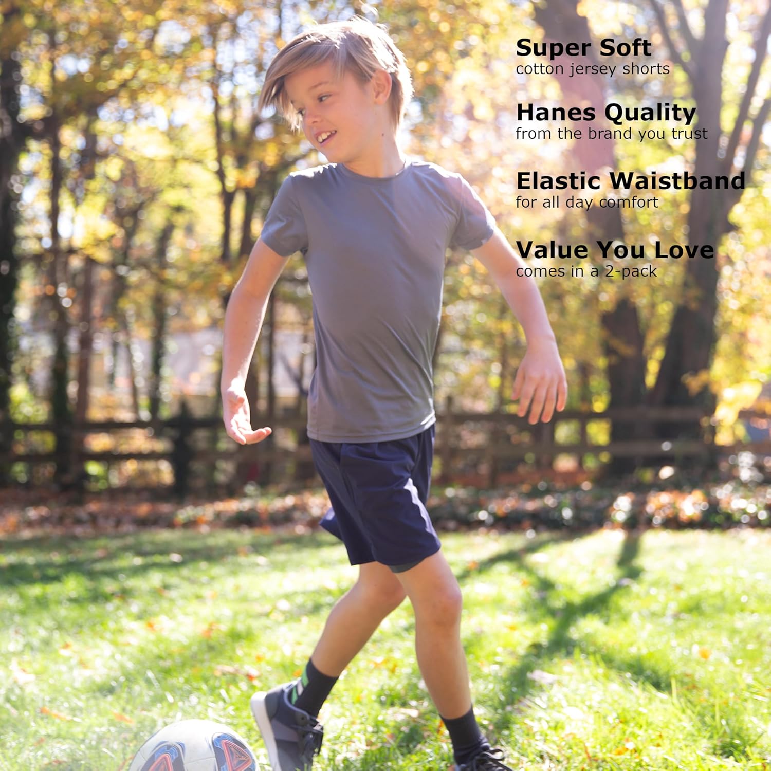 Hanes Boys’ Jersey Shorts Pack, 2-Pack, Cotton Shorts for Boys with Pockets, Pull-On Shorts